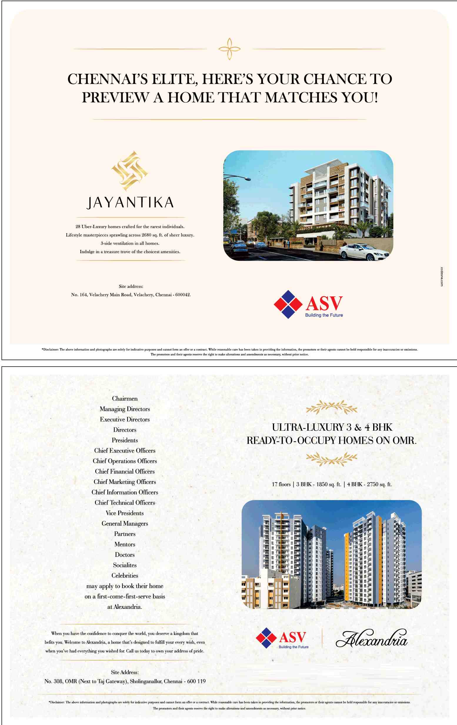 Invest in ASV properties in Chennai Update